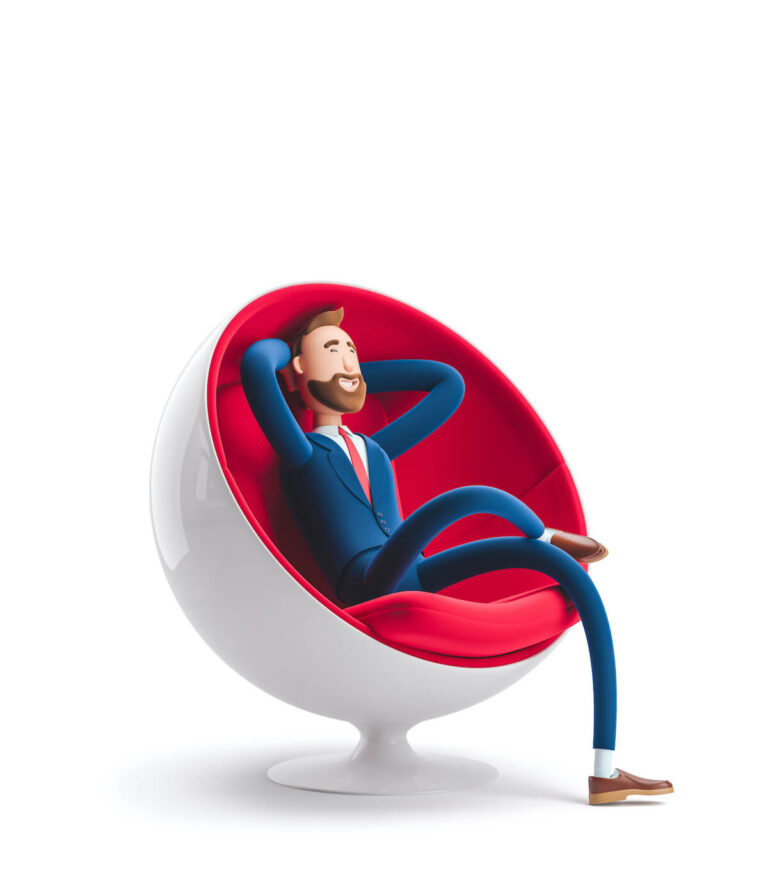 A character relaxing in a chair