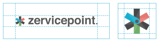 Logo guidelines showing clear space around the Zervicepoint logo and icon
