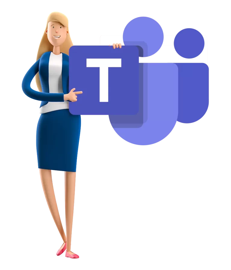 A Zervicepoint colleague next to the Microsoft Teams logo