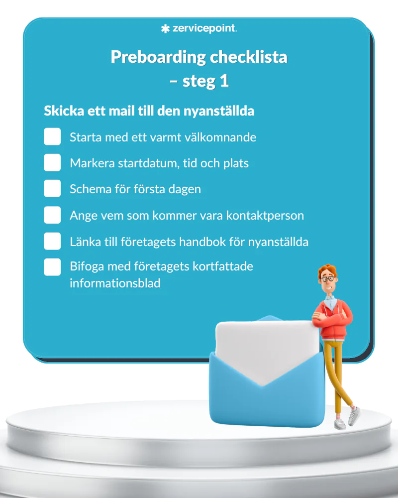 Preboarding checklista - skicka mail till nyanställda